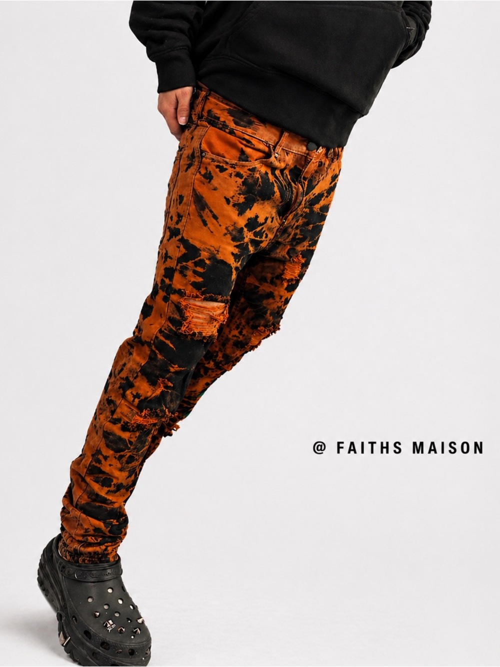 Men's Skinny Jeans - Burnt Orange & Black Tie-Dye🎃